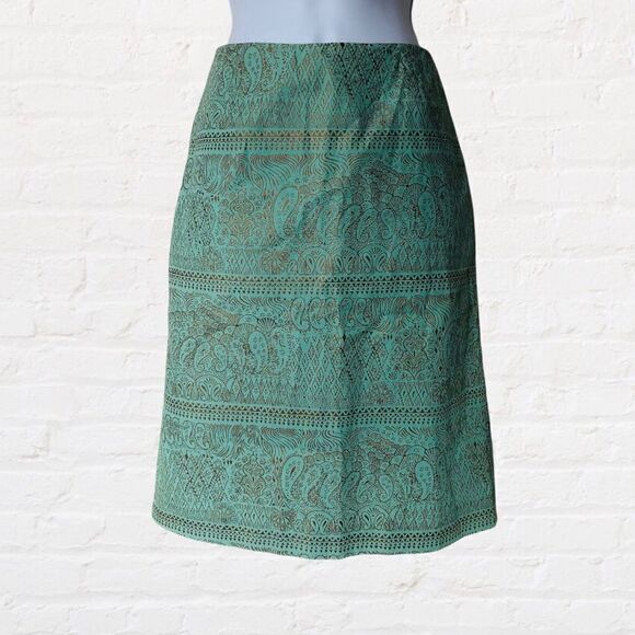 J.Crew Green & Bronze Bohemian Print Skirt - Picture 1 of 10